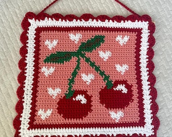 Y2K Crochet Cherry Heart Tapestry Pattern (PDF Digital Download)