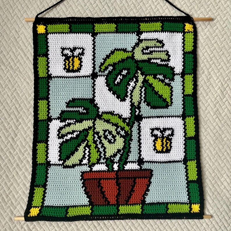 Motif de tapisserie au crochet Monstera : vitrail, bloc de couleur (téléchargement numérique PDF) image 2