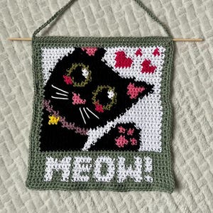 Kitty Cat Crochet Pattern - Meow Wall Hanging, Y2K Decor (PDF Digital Download)