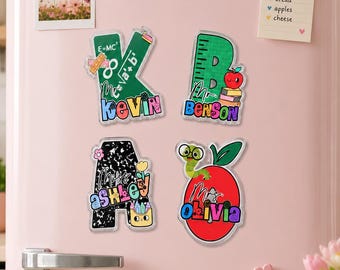 Custom Teacher Appreciation Gift Fridge Magnet, Personalized Teacher Name Initial Fridge Magnet, Gift for Teachers, Back to School Gift