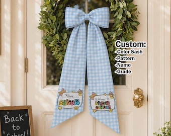 Personalized Teacher Appreciation Gifts Door Wreath Sash, Teacher Door Bow Classroom Decor, Teacher Bow Front Door, Back To School Gift