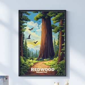 Redwood National Park Poster File, Digital Download, US National Park Prints, National Parks Digital Files, Travel Gifts