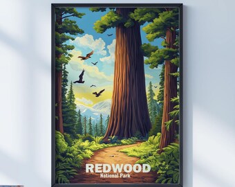 Redwood National Park Poster File, Digital Download, US National Park Prints, National Parks Digital Files, Travel Gifts
