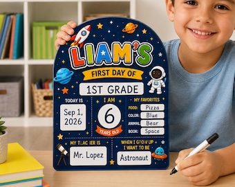 Custom Celestial First Day of School Sign, Personalized Reusable Back to School Board, 1st Day Of Board, Astronaut Gift, School Photo Prop