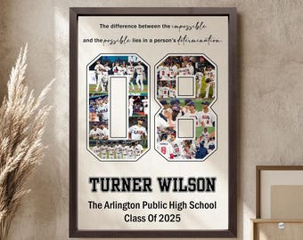 Personalized Sports Number Photo Collage Gift, Custom Sport Number Wooden Frame, Senior Night Gift, High School Sports, Sports Wall Art
