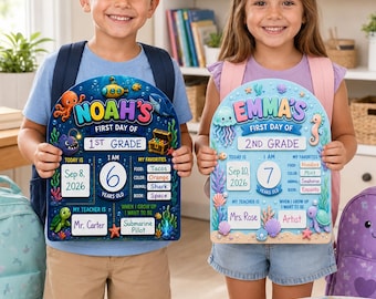 Personalized Ocean First Day of School Board, Editable Back to School Sign, Under the Sea School Prop for Kids, Reusable Milestone Sign