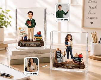 Custom Teacher Figurine Acrylic Block From Photo, Personalized Teacher Gift Back To School, Custom Name Subject Teacher Appreciation Decor