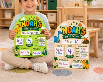 Custom Dinosaur First Day of School Photo Prop, Reusable Back to School Sign for Boys, Dino School Sign Kids, Animal Milestone Sign
