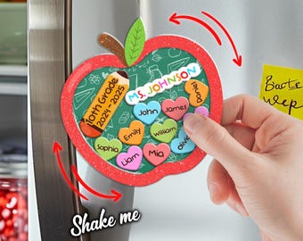 Custom Teacher Shaker Fridge Magnet, Apple Shaker Magnet With Class Names, Custom Teacher Gifts Magnet, Back To School, Teacher Gift