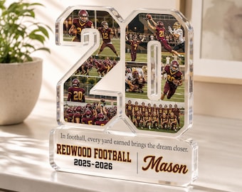 Custom American Football Number Photo Collage Acrylic Blocks, Football Senior Night Gift, Football Player Acrylic Plaque, School Football