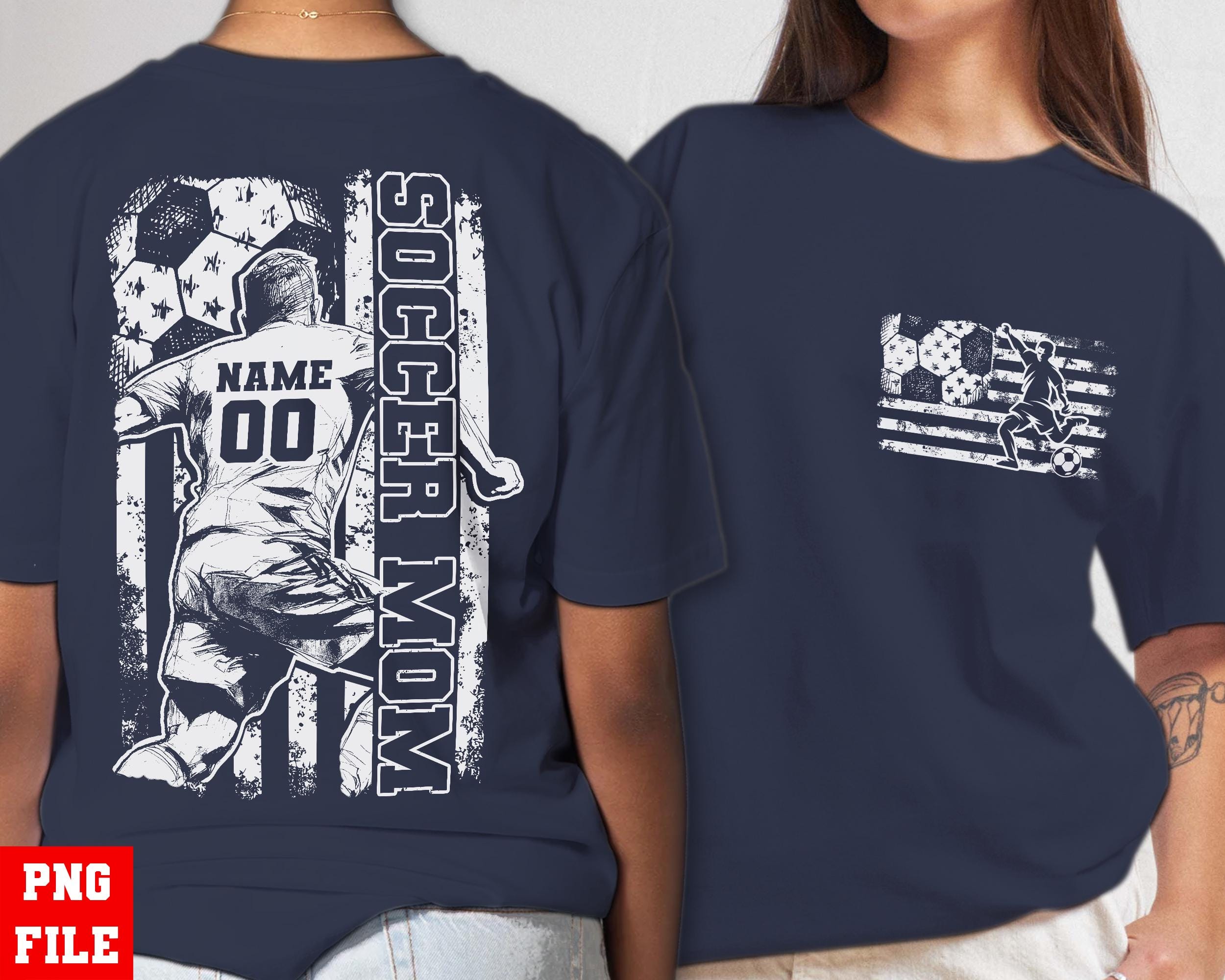 Personalized Soccer Mom With American Flag PNG, Custom Soccer Name And Number Png, Sport Mom Gift, Soccer Player, Digital Download