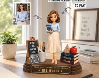 Custom Teacher Figurine From Photo, Personalized Subject Teacher Wooden Block, Math English Teacher Gift, Teacher Appreciation Desk Decor