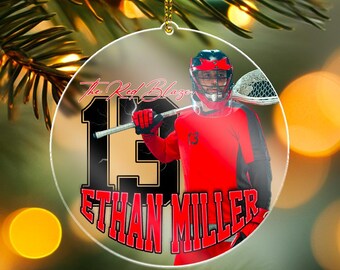 Customized Lacrosse Player Photo Ornament With Name Number, Christmas Lacrosse Ornament, Sport Christmas Gift, Christmas Tree Decor