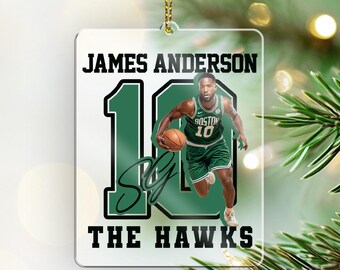 Personalized Basketball Photo Ornament, Christmas Basketball Ornament, Custom Name Number Sport Ornament, Basketball Christmas Decor