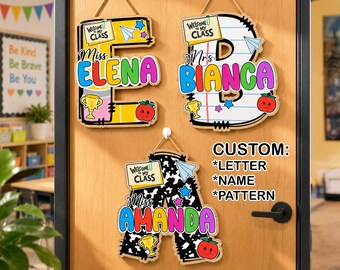 Custom Teacher Door Sign, Custom Name Initial Classroom Sign, Welcome to My Class Door Hanger, Teacher Appreciation Gift, Back to School