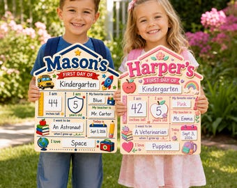 Personalized First Day of School Sign, Custom Back to School Wooden Sign, First Day of Kindergarten Board, Editable School Sign, Kids Gift
