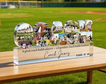 Senior Baseball Gift For Coach, Customized Baseball Photos Collage Acrylic Blocks, Baseball Acrylic Plaque, School Sports Gift, Senior Night