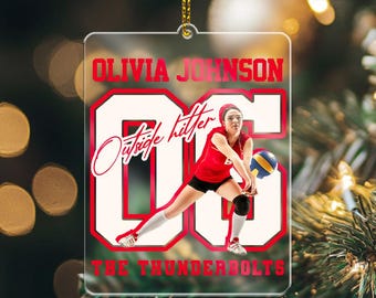 Personalized Volleyball Photo Ornament, Christmas Volleyball Ornament, Custom Name Number Sport Ornament, Volleyball Gift, Christmas Decor
