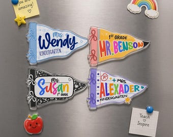 Personalized Teacher Pennant Fridge Magnet, Custom Teacher Appreciation Gift, Gift for Teachers, Back to School Gift, Teacher Name Magnet