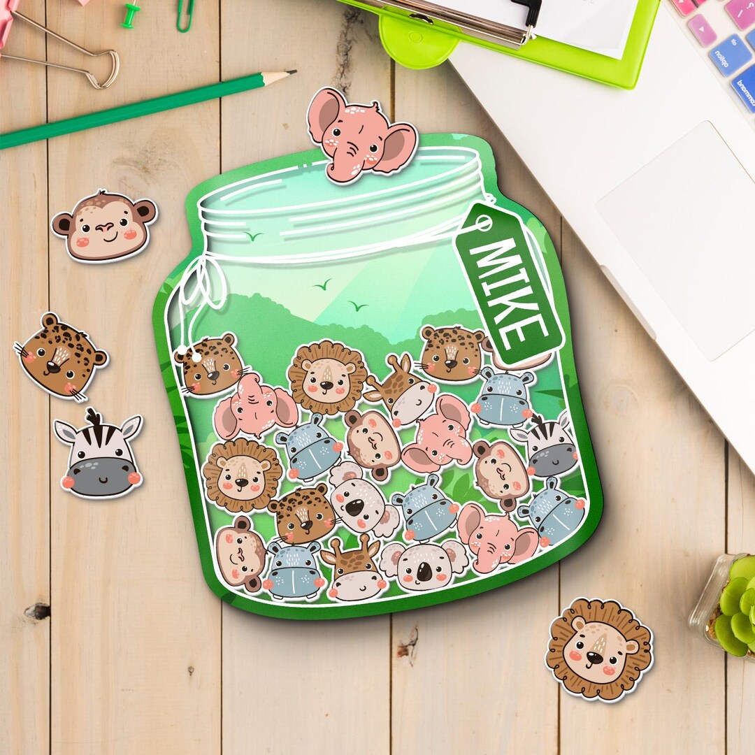 Customized Jungle Reward Jar With Custom Kids Name, Reward System for ...