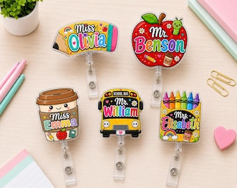 Personalized Teacher Badge Reel, Custom Name Badge Holder, Teacher Appreciation Gift, Back to School ID Badge Reel, New Teacher Gift