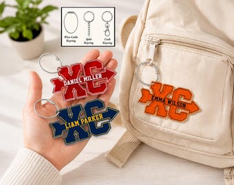 Custom Cross Country Name Tag, Custom Name XC Keychain, School Bag Charm, Backpack Name Tag, Lunch Box Tag, XC Team Gifts