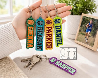 Customized Cross Country Name Tag, Custom XC Name Keychain, School Bag Charm, XC Backpack Name Tag, Lunch Box Tag, XC Team Gifts