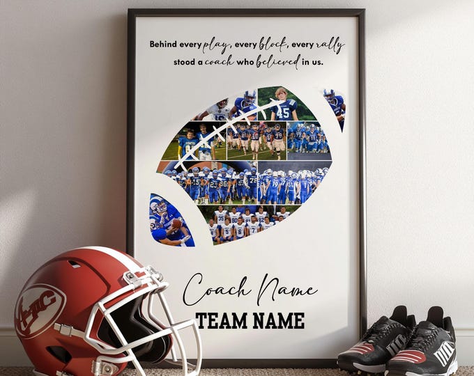 Customized Football Photo Collage Poster, Football Coach Thank You Gift, Football Team Gift For Coach, High School Sports Football Printable