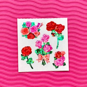Sandylion Vintage Stickers Prismatic Bouquet of Rose Glitter Cute