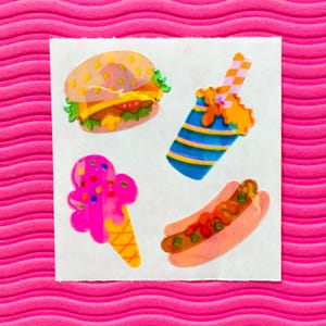 Vintage Sandylion Pearly Stickers: Fast Food, Junk Food, Hamburger, Soda Pop
