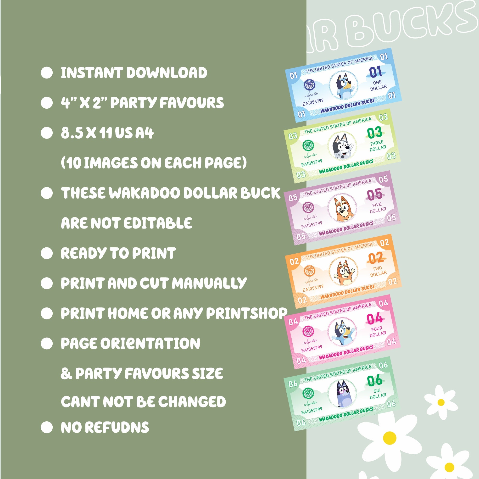 Dollar Bucks Bluey Reward Money Kid Good Behavior Buck for Kid Chore ...