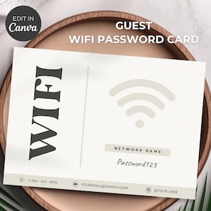 Airbnb-wifikaart, wifi-kaartcanvasjabloon, bewerkbare wifi-kaart voor gasten, VRBO wifi-kaart, afdrukbare wifi-wachtwoordkaart, afdrukbare gastenkaarten