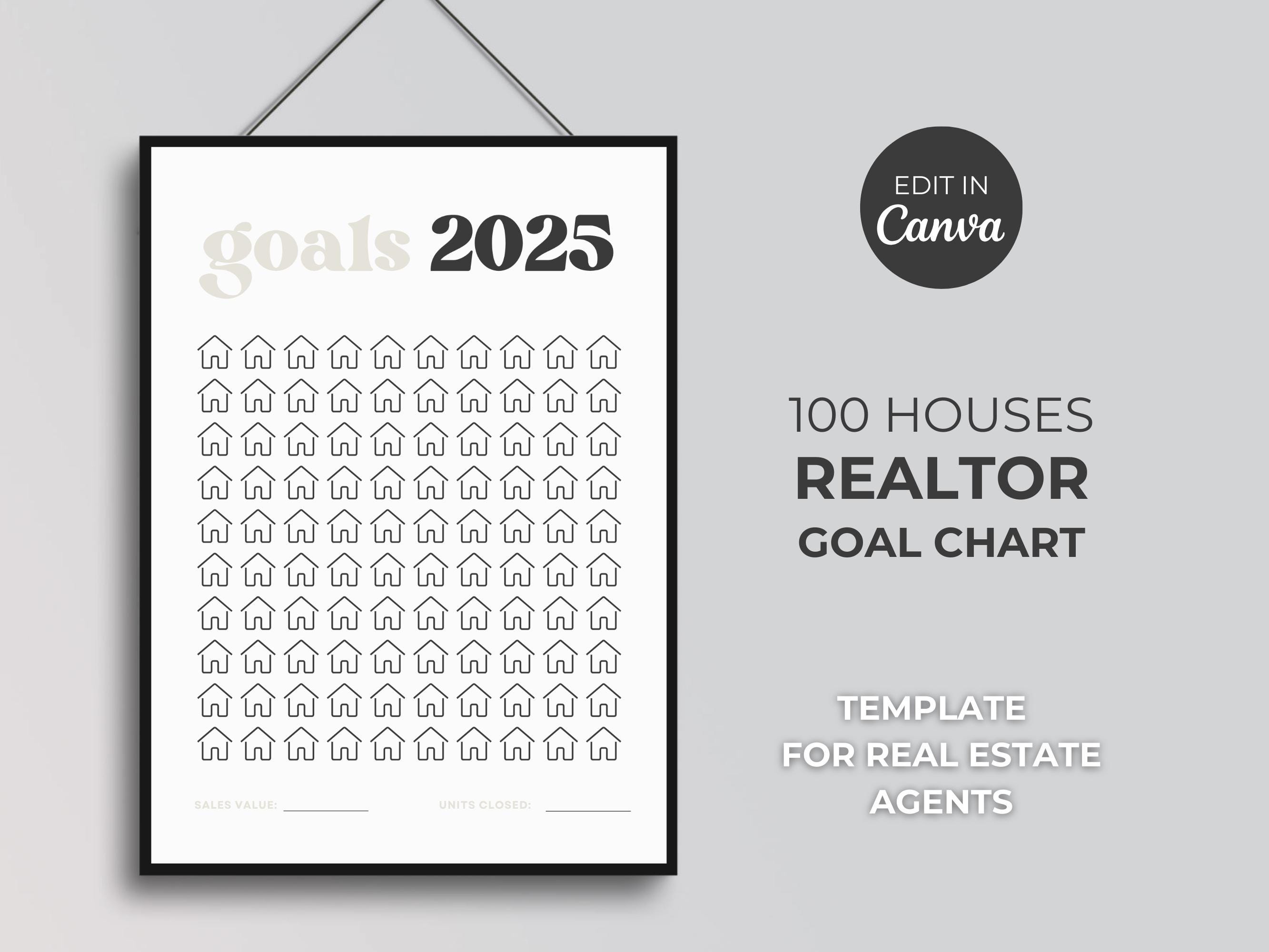 Realtor Goal Chart, Printable Realtor Goal Tracker, Real Estate Sales Tracker, Realtor 100 Houses Goal, Real Estate Template, Sales Chart