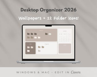 Desktop Organizer Wallpaper Set: Chocolate Brown Theme Background & Folder Icons (Mac and Windows Pack)