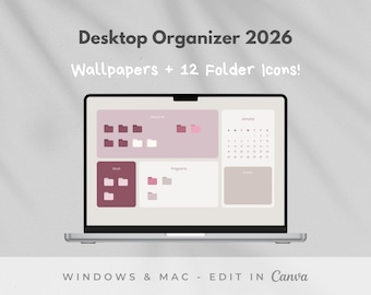 Desktop Organizer Wallpaper Set: Themed Background & Folder Icons (Mac and Windows Pack)