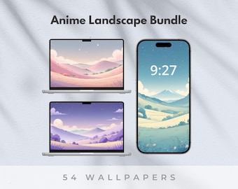 Anime Landscape Desktop Wallpapers: Studio Ghibli Inspired Set (Computer and Phone Bundle)