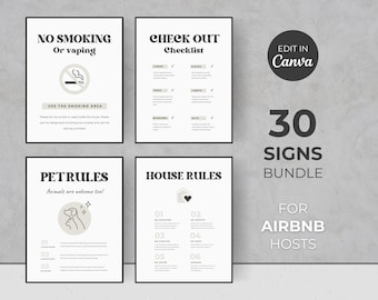Paquete de carteles para Airbnb: Paquete de carteles para alquileres vacacionales (plantilla editable de Canva)