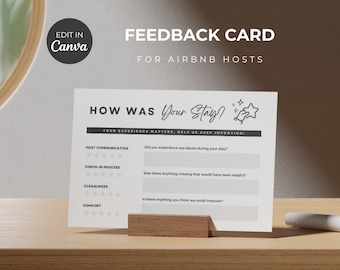 Scheda di recensione di Airbnb: commenti degli ospiti delle case vacanze (modello Canva modificabile)