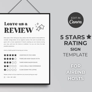Airbnb Rating Sign, Airbnb Star Rating Explanation, Airbnb Review Sign, 5 Star Rating Guide, Rating Guide Sign, Vacation Rental Sign, STR