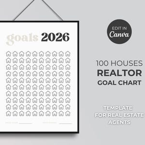 Gráfico de objetivos para agentes inmobiliarios: 100 casas, seguimiento de ventas inmobiliarias imprimible (plantilla editable de Canva)