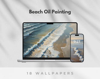Beach Desktop Wallpaper: Ocean Painting Background (Computer and Phone Set)