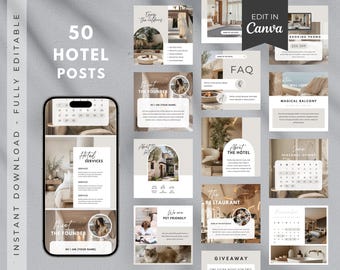 Hotel Instagram Post Template: Hospitality Social Media Bundle (Canva Editable)