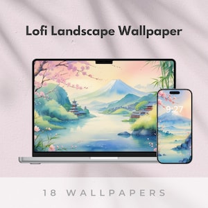 Desktop Wallpaper Set, Ghibli Inspired Landscape, Pastel Lofi Anime Background, Japanese Whimsical Wallpaper, Aesthetic Desktop Background