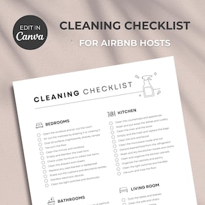 Airbnb Cleaning Checklist, Cleaning List For Airbnb Hosts, Property Management, Editable Canva Template, Vacation Rental Cleaning Checklist