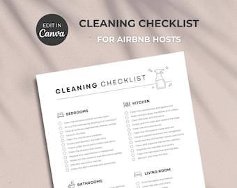 Airbnb Cleaning Checklist, Cleaning List For Airbnb Hosts, Property Management, Editable Canva Template, Vacation Rental Cleaning Checklist