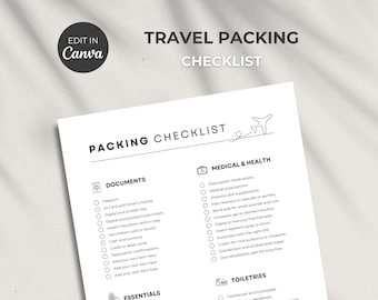 Editable Travel Packing List, Packing Checklist, Printable Packing List, Travel Packing Planner, Packing Checklist Template, Packing Tracker