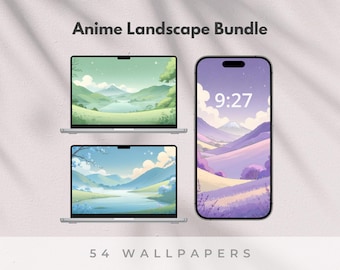 Anime Landscape Desktop Wallpapers: Studio Ghibli Inspired Backgrounds (Computer and Phone Set)