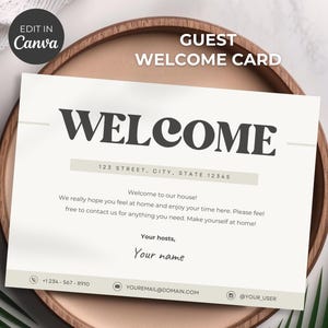 Tarjeta de bienvenida de Airbnb, plantilla de tarjeta de bienvenida de Canva, tarjeta de bienvenida editable para invitados, tarjeta de bienvenida de VRBO, tarjeta de bienvenida imprimible, tarjeta de bienvenida para invitados