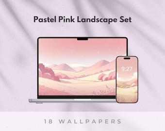 Papel de parede para computador e celular com paisagem rosa: fundo inspirado no Studio Ghibli