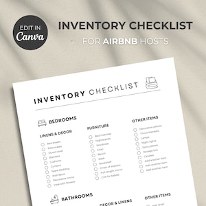 Airbnb Inventory Checklist, Vacation Rental, Inventory List, Editable Canva Template, Airbnb Supplies Checklist, VRBO, Property Management